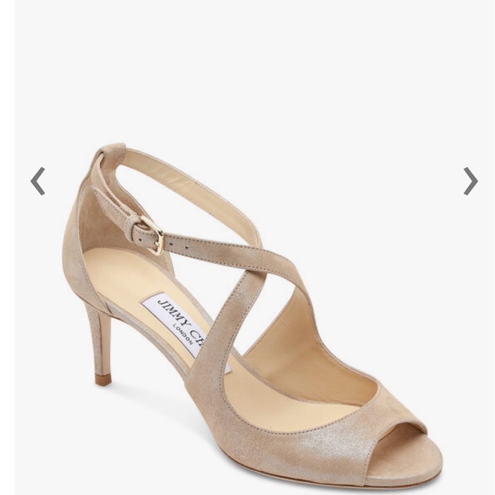 Jimmy Choo Emily 65mm Size: 38 Color: Shimmer Suede Sand